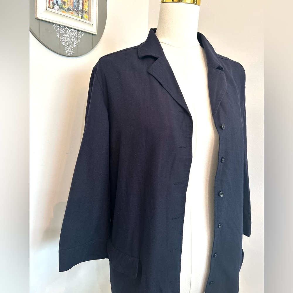 Talbots Navy Linen Blend Blazer Jacket Collared Button Down Shacket Size 14 - Picture 2 of 11